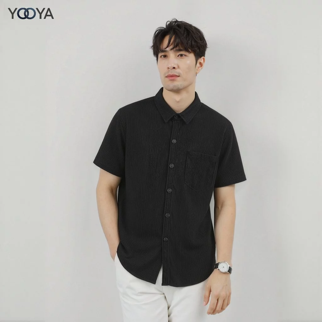 YOOYA เสื้อเชิ้ตแขนสั้นผู้ชาย สไตล์มินิมอล ใส่สบาย ระบายอากาศดี แฟชั่นสไตล์เกาหลี ใส่ทำงาน ใส่เที่ยวได้ทุกวัน
