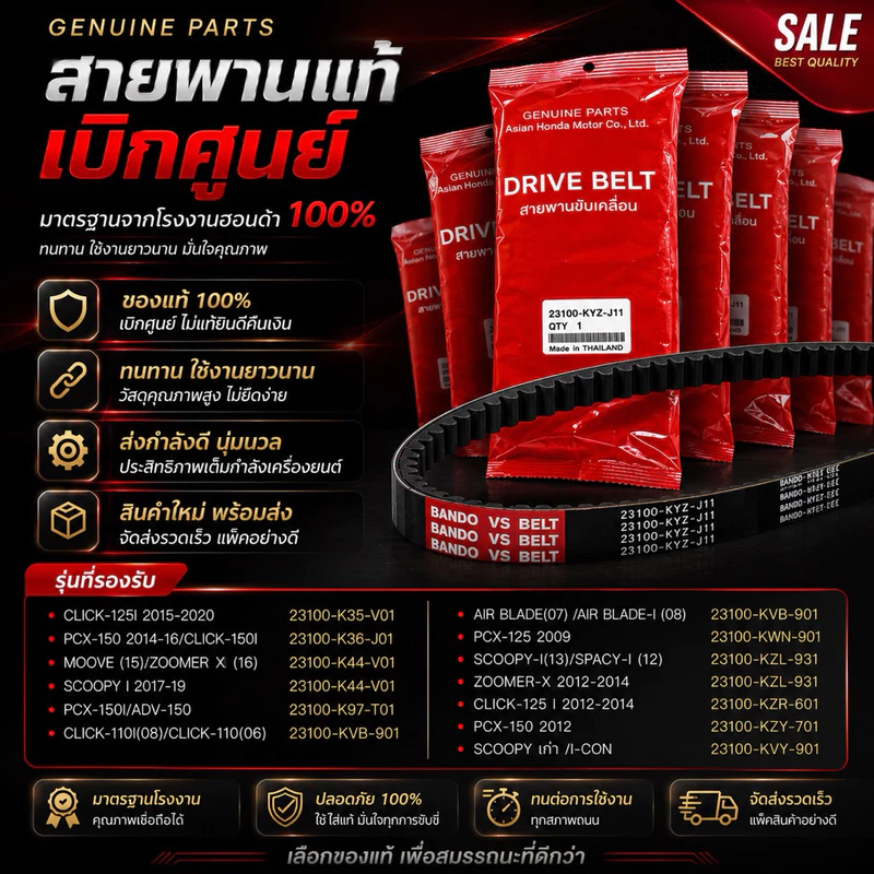 สายพานแท้ศูนย์ HONDA PCX CLICK SCOOPY WAVE | อะไหล่แท้เบิกศูนย์ มีหลายรุ่นให้เลือก)
