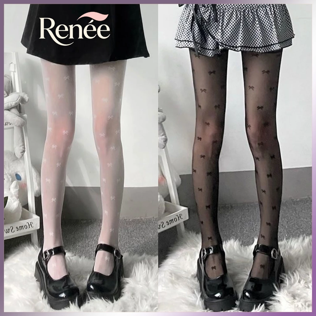 JK ถุงน่องสาวขาวดำโบว์ jacquard ถุงน่องหวานบางสบายและอ่อนนุ่ม