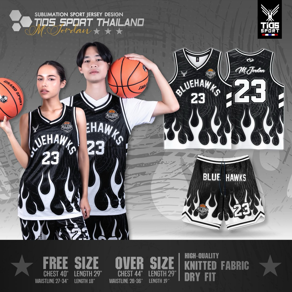 เสื้อกล้ามบาส กางเกง 🏀 BLUEHAWKS 23 ผ้ากีฬา ดาวกระจาย ซับลาย