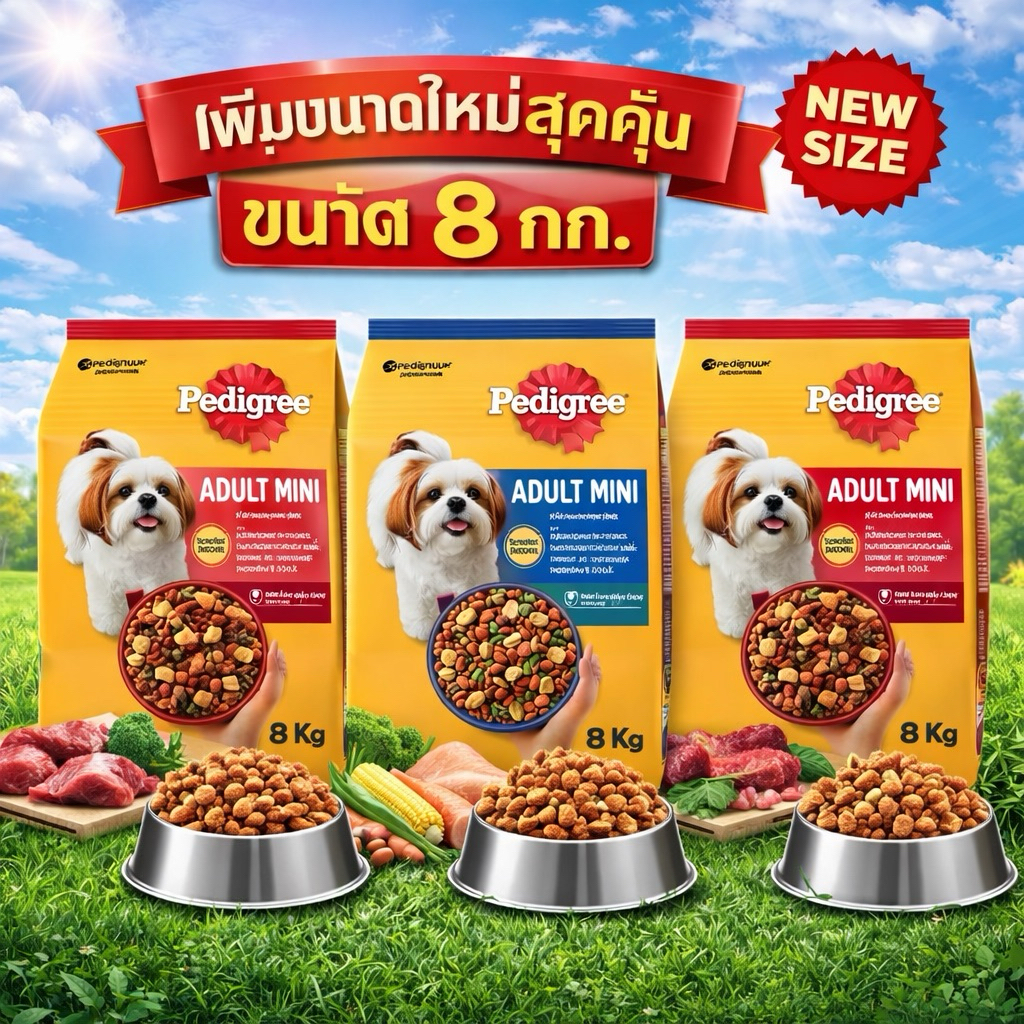 อาหารสุนัข Pedigree Mini 8 Kg. หอม กรอบ อร่อย เชิญทางนี้จ้า ✓✓