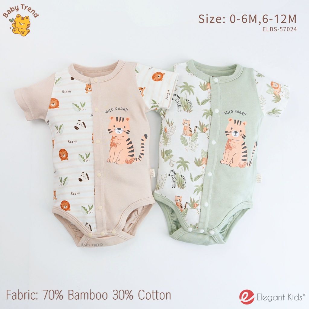 Elegant Kids ชุดเด็กผู้ชาย 0-12 เดือน บอดี้สูทกระดุมหน้า Safari Bamboo Collection | Babytrend