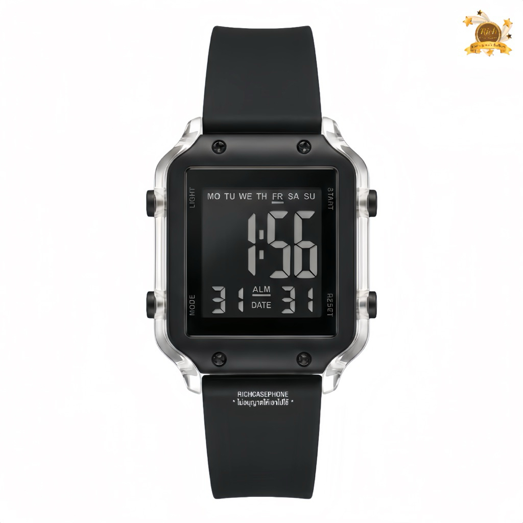 นาฬิกา TOMI - โทมิ แท้ รหัส TM89 กันน้ำ 100% ระบบดิจิตอล ไฟ LED เต็มจอ หน้าปัดเหลี่ยม 36 MM. สายซิลิโคน มีหลายสี