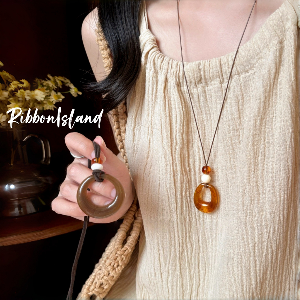สร้อยคอ necklace จี้ ลายฉลุเรขาคณิต ins สไตล์วินเทจ สีน้ำตาล สไตล์เกาหลี สีอำพัน จากเพรชอะคริลิค สไตล์ย้อนยุคชาติพันธุ์