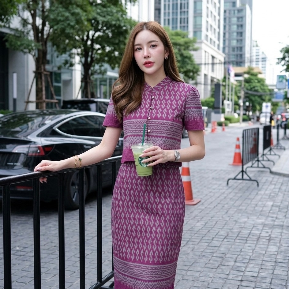 LANNA - ชุดเซทเสื้อ+กระโปรงผ้าไทยลายขอ ใส่ทำงาน ใส่ออกงาน ทรงสวยมากค่ะ