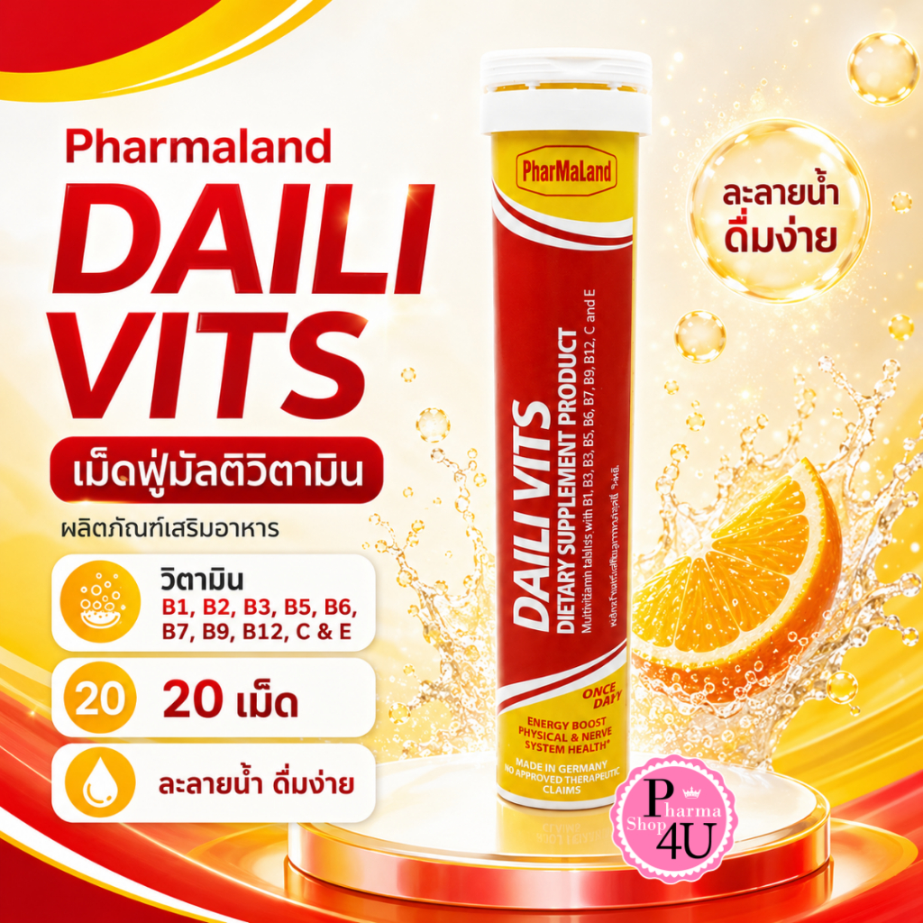 DAILIVITS (EFFERVESCENT TABLETS) DAILI VITS เดลี่ วิตส์ ชนิดเม็ดฟู่ 20 เม็ด 1 หลอด #8552