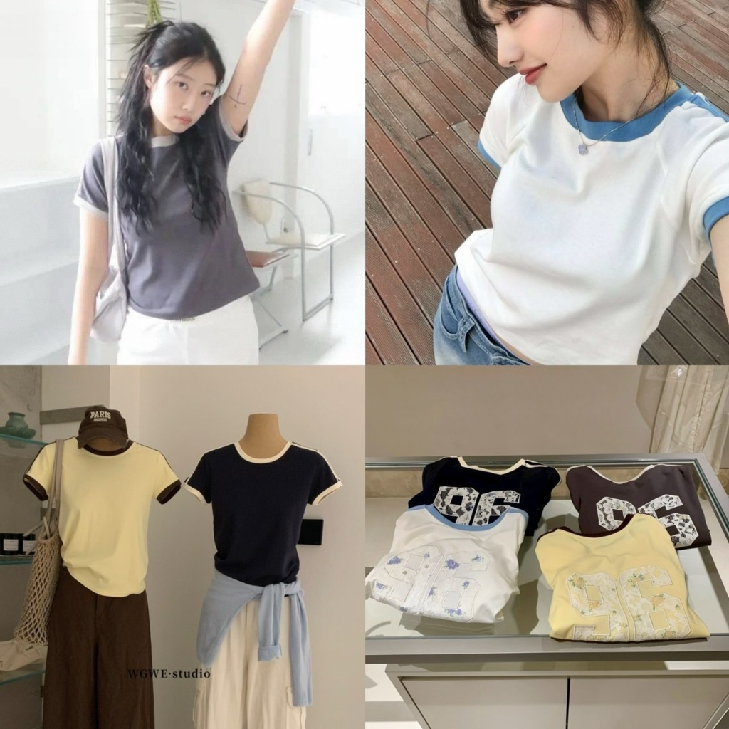 W9215 เสื้อยืดคอกลมปักลายด้านหลัง งานป้าย WG.WE 🇰🇷