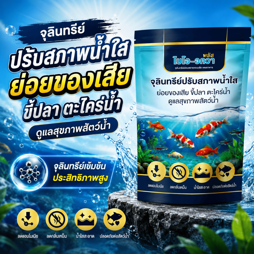 หัวเชื้อจุลินทรีย์ปรับสภาพน้ำใส กำจัดของเสียจากขี้ปลา ลดตะไคร่น้ำ ไบโออควาพลัส (ชนิดผง) 200กรัม
