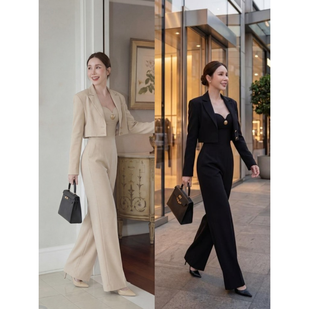 ชุดเช็ต 3 ชิ้น ลุคคุณหนูดูแพง ใส่ออกงาน ลุคสาวออฟฟิศ #H238
