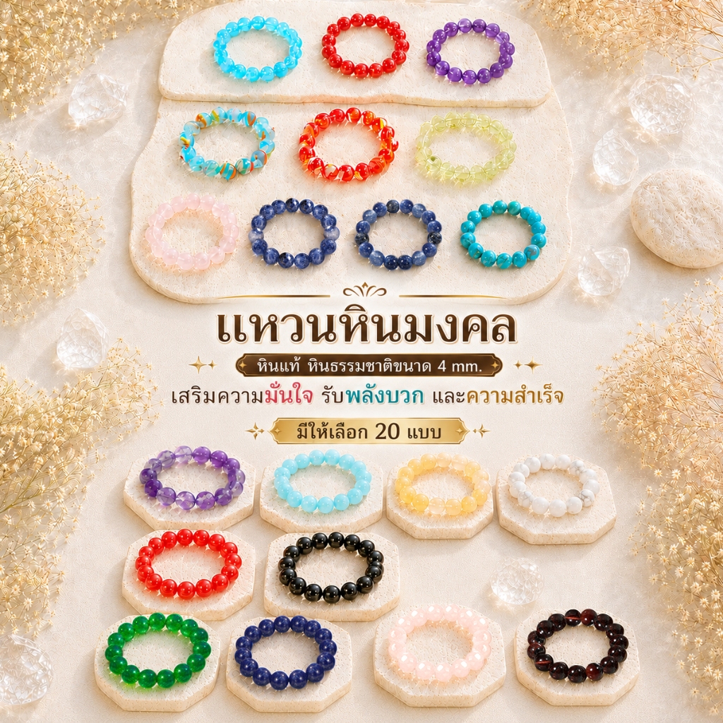 แหวนหินมงคล หินแท้ หินธรรมชาติ 4 mm | เสริมความมั่นใจ รับพลังบวก และความสำเร็จ | 20 แบบ