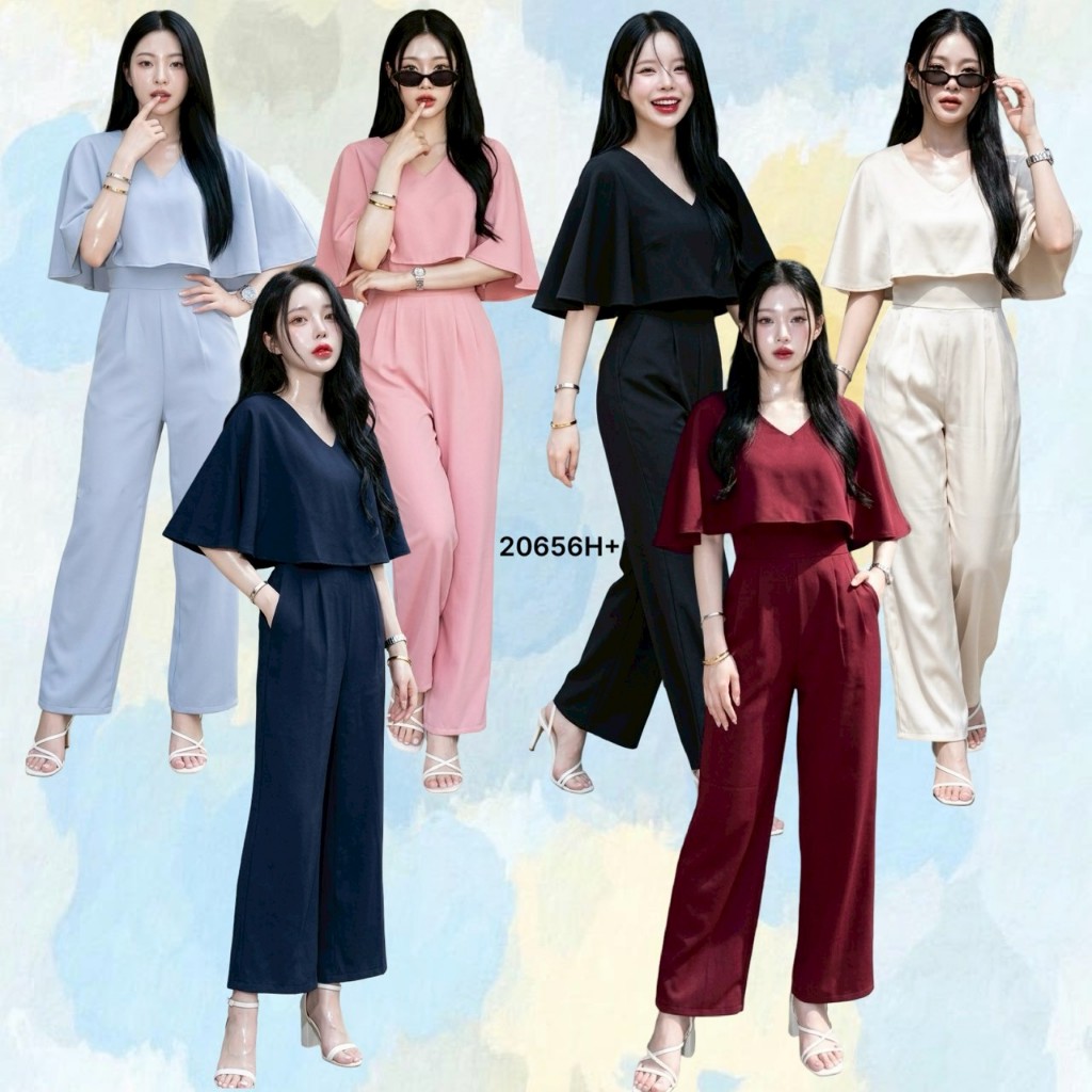 Jumpsuit จั้มปีกค้างคาว TW20656  TwinsShopVip💗พร้อมส่ง