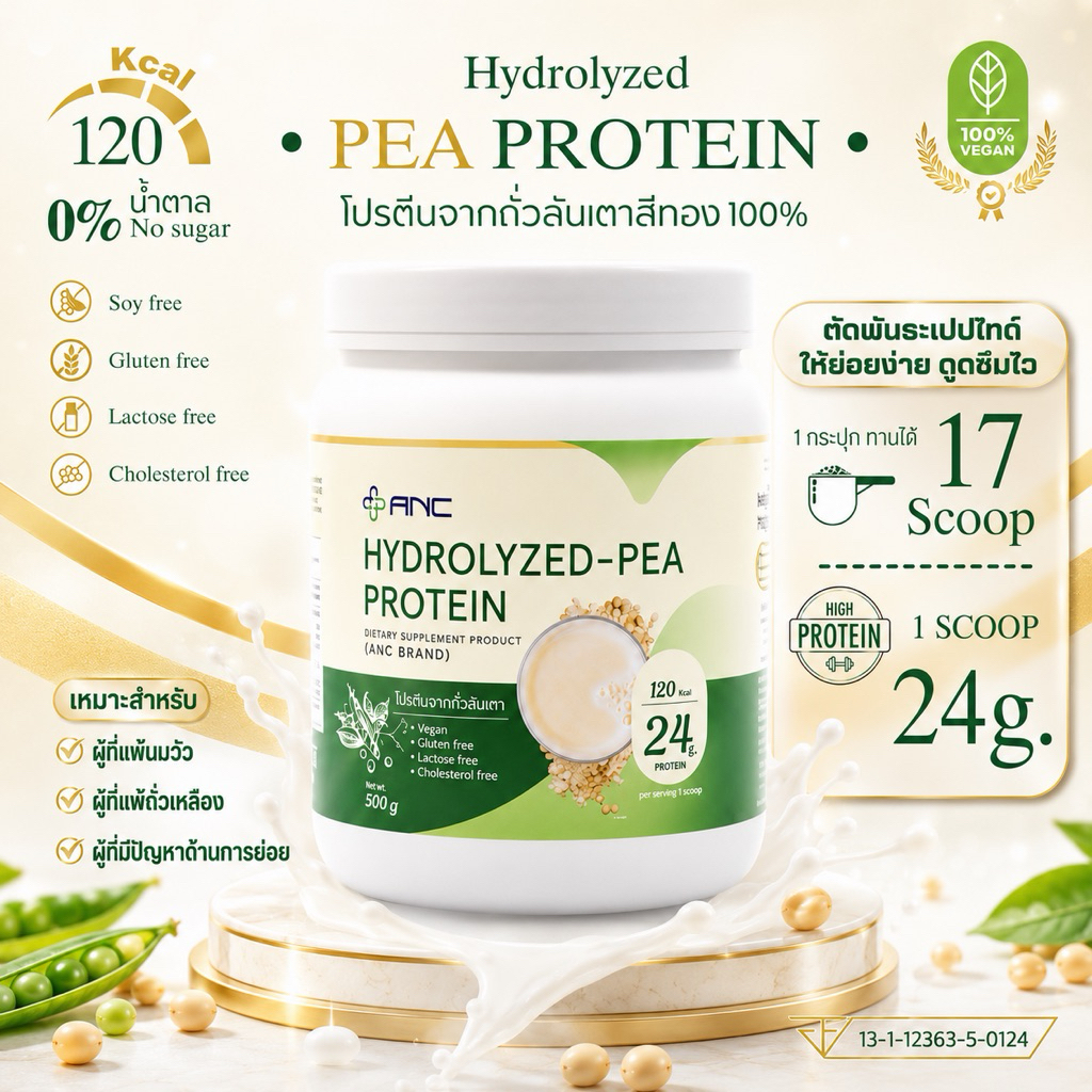 🔥แถม แก้วเชค 🔥Hydrolyzed-Pea Protein พีโปรตีน โปรตีนจากถั่วลันเตาสีทอง 100%  สูตรย่อยง่าย