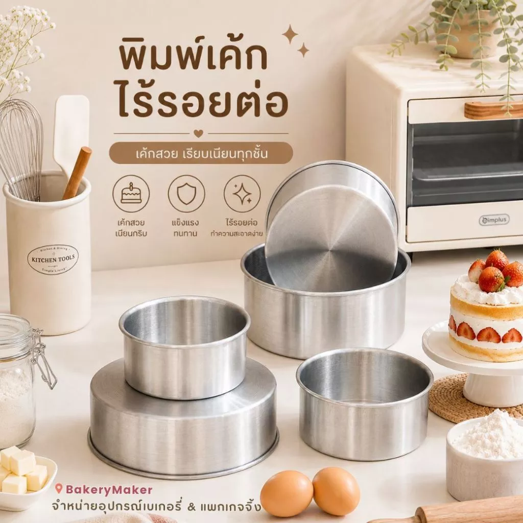 พิมพ์เค้กกลม อลูมิเนียม *เนื้อดี * ไร้รอยต่อ 5 ขนาด เนื้อหนา พิมพ์เค้กปอนด์ พิมพ์ปั๊มกลม