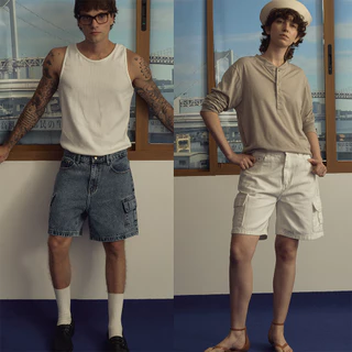 (ส่งด่วน กทม 4 ชม.) SLURBOYY Shorts Cargo Denim กางเกงยีนส์ขาสั้น ทรงคาร์โก้ (P0042)