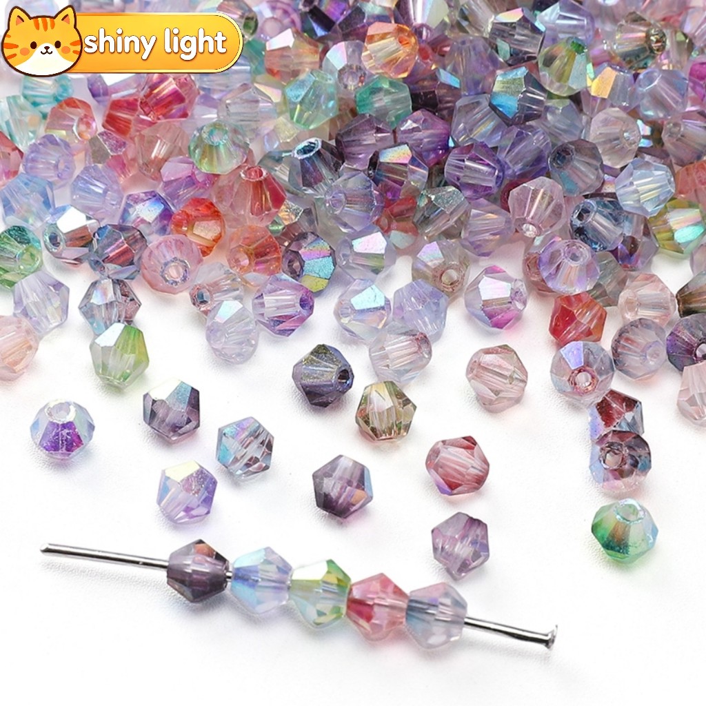 ลูกปัดคริสตัลออโรร่าแวววาว 4 มม. อุปกรณ์ DIY ทำสร้อยข้อมือ สร้อยคอ เครื่องประดับ