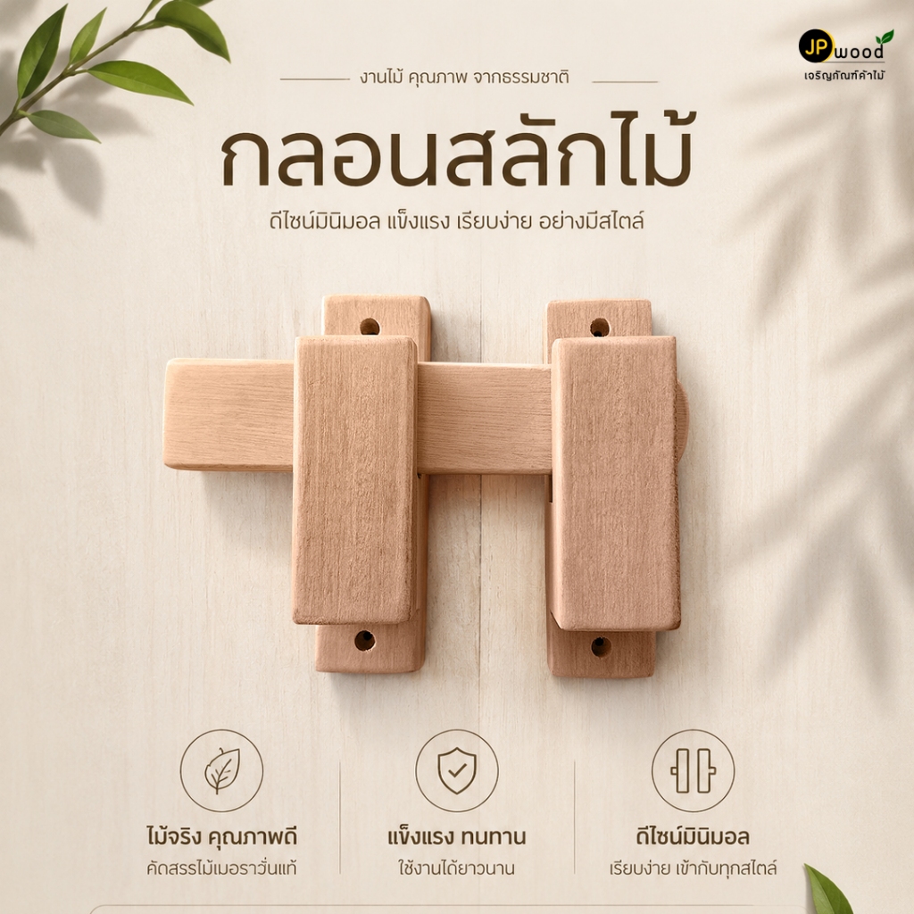 กลอนสลักไม้ กลอนไม้มินิมอล กลอนไม้เมอราวั่น ขนาด 6" , 8" , 10" พร้อมทำสี