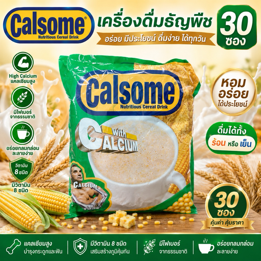 เครื่องดื่มธัญพืชผสมข้าวโพด 30 ซอง หวานอร่อย เหมาะกับทุกวัย