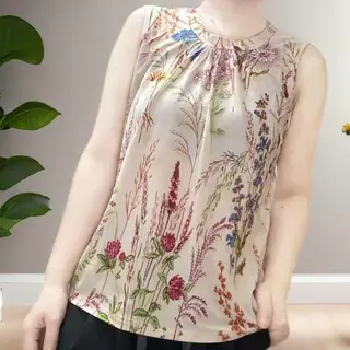 Women's Plus Size Floral Sleeveless Shirt, Casual Round Neck T-Shirt, New Fashionable and Versatile Ice Silk Vest Top