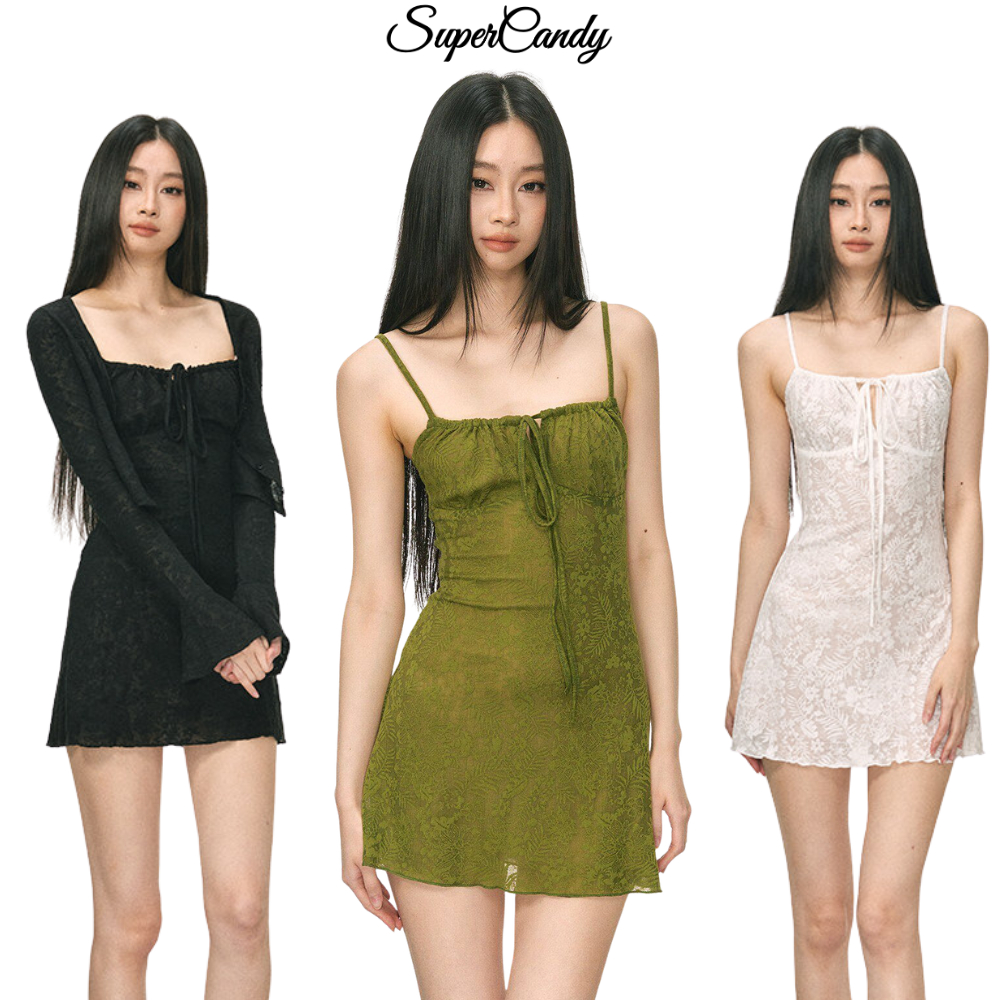 SuperCandy🌷ชุดเดรสสายเดี่ยวรัดสายย้อนยุค ฤดูร้อนรัดรูป สไตล์เซ็กซี่นุ่ม สไตล์วันพักผ่อน กระโปรงลำลองตัวสั้นทรงA