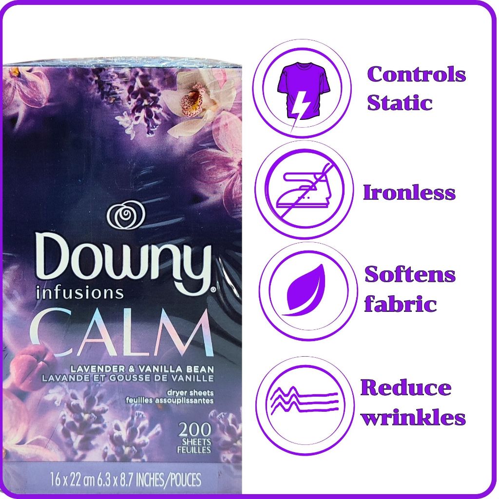 แผ่นหอมปรับผ้านุ่ม ในการอบผ้า ยี่ห้อ Downy กลิ่น Lavender 200 แผ่น ของแท้จากอเมริกา