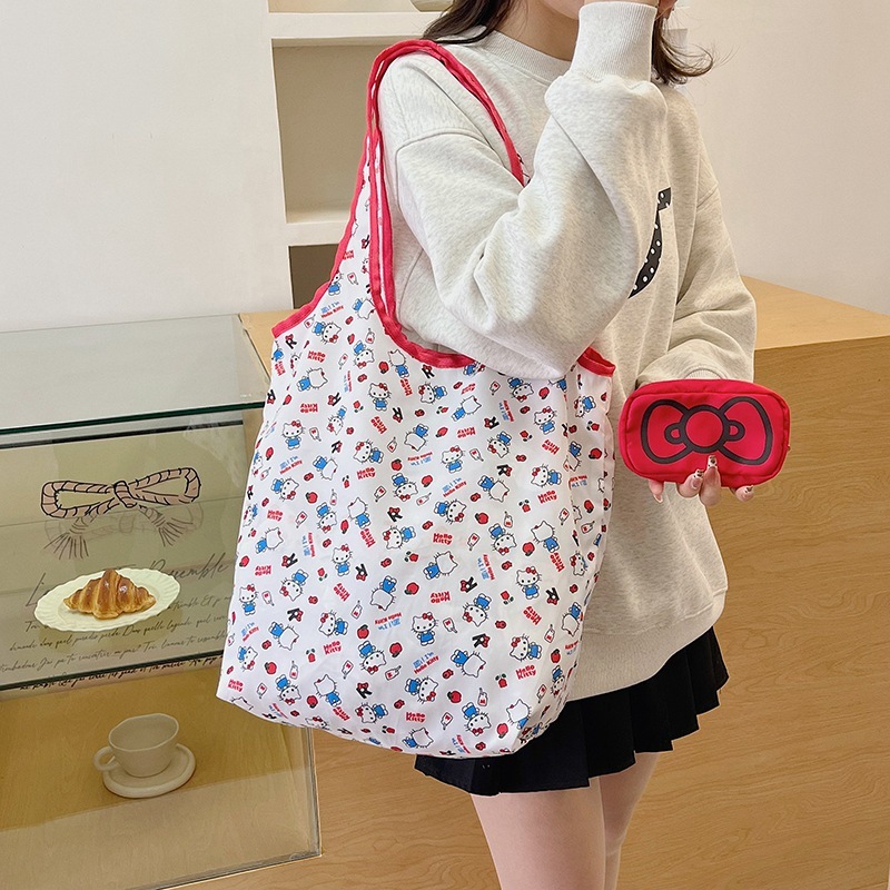 กระเป๋าผ้าพับได้ กระเป๋าช้อปปิ้ง shoppig bag kitty พร้อมส่งในไทย