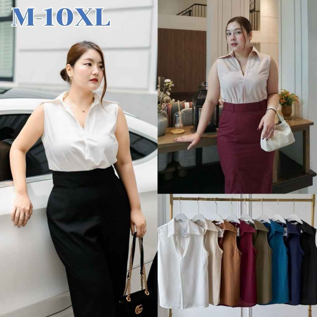 แขนกุด คอปก พรางหุ่น M-10XL รุ่น Vida Shirt