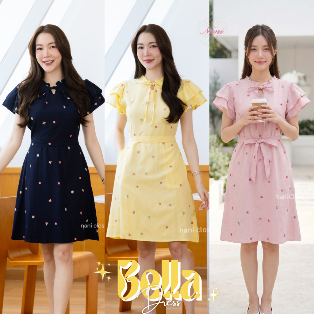 Bella Dress เดรสทำงาน ไม่ต้องรีด มีกระเป๋า ผ้าเนื้อนุ่ม เอวตัดต่อกระโปรงทรงA เข้าทรงสวย