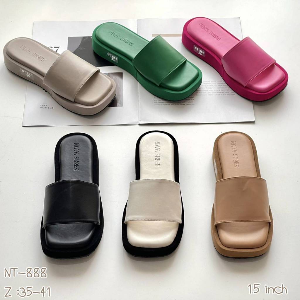 รองเท้าแตะส้นโฟม สีสันสดใสบาดใจ น้ำหนักเบา รุ่น NT-888 Color : Black  Khaki   Green  White  Pink   B