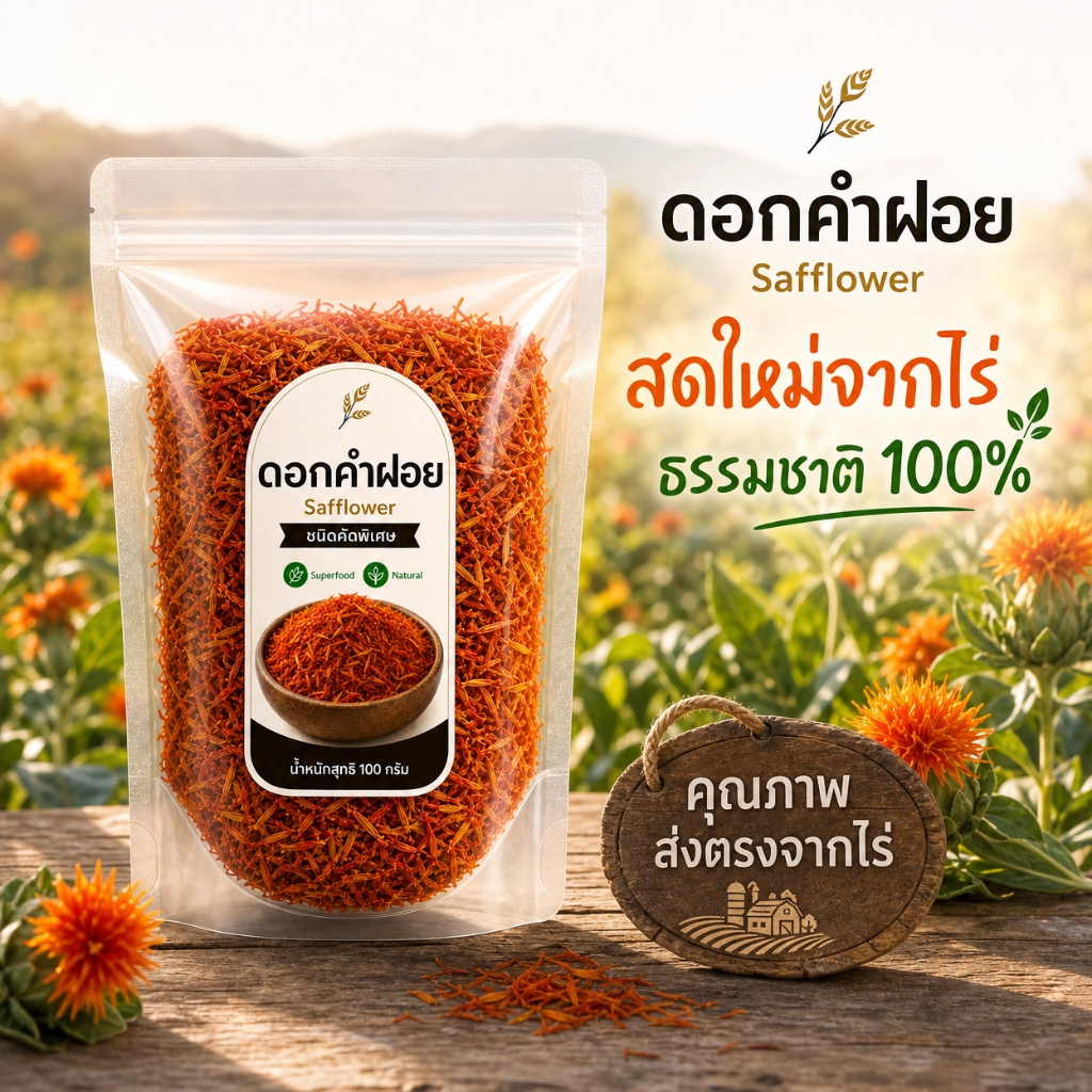 ดอกคำฝอย Safflower ธรรมชาติ 100% ชงดื่มเป็นชาได้ ไม่มีสารเจือปน Superfood สมุนไพรไทย 100g