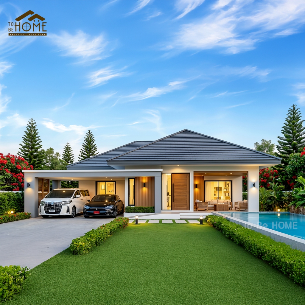 1302 แบบบ้านสำเร็จรูป ชั้นเดียว 3 ห้องนอน 2 ห้องน้ำ แบบบ้านวัยเกษียณ