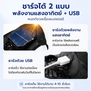 【เย็นเร็วทันใจ】 aหมวกพัดลมพลังงานแสงอาทิตย์ ชาร์จได้ทั้งโซลาร์เซลล์และ USB หมวกพัดลมโซล่าเซลล์ หมวกกันแดด
