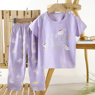 [ชุดเซ็ทเสื้อผ้าเด็ก] เสื้อแขนสั้น+กางเกงขายาว Size80-140 1เดือน-6ปี ผ้าCotton100% ชุดนอน