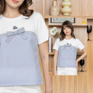 Glucoat | [A397/A805/A806] เสื้อยืดแขนสั้นคอกลม กลางอกปัก glucoat แต่งลาย พร้อมเข็มกลัดโบว์