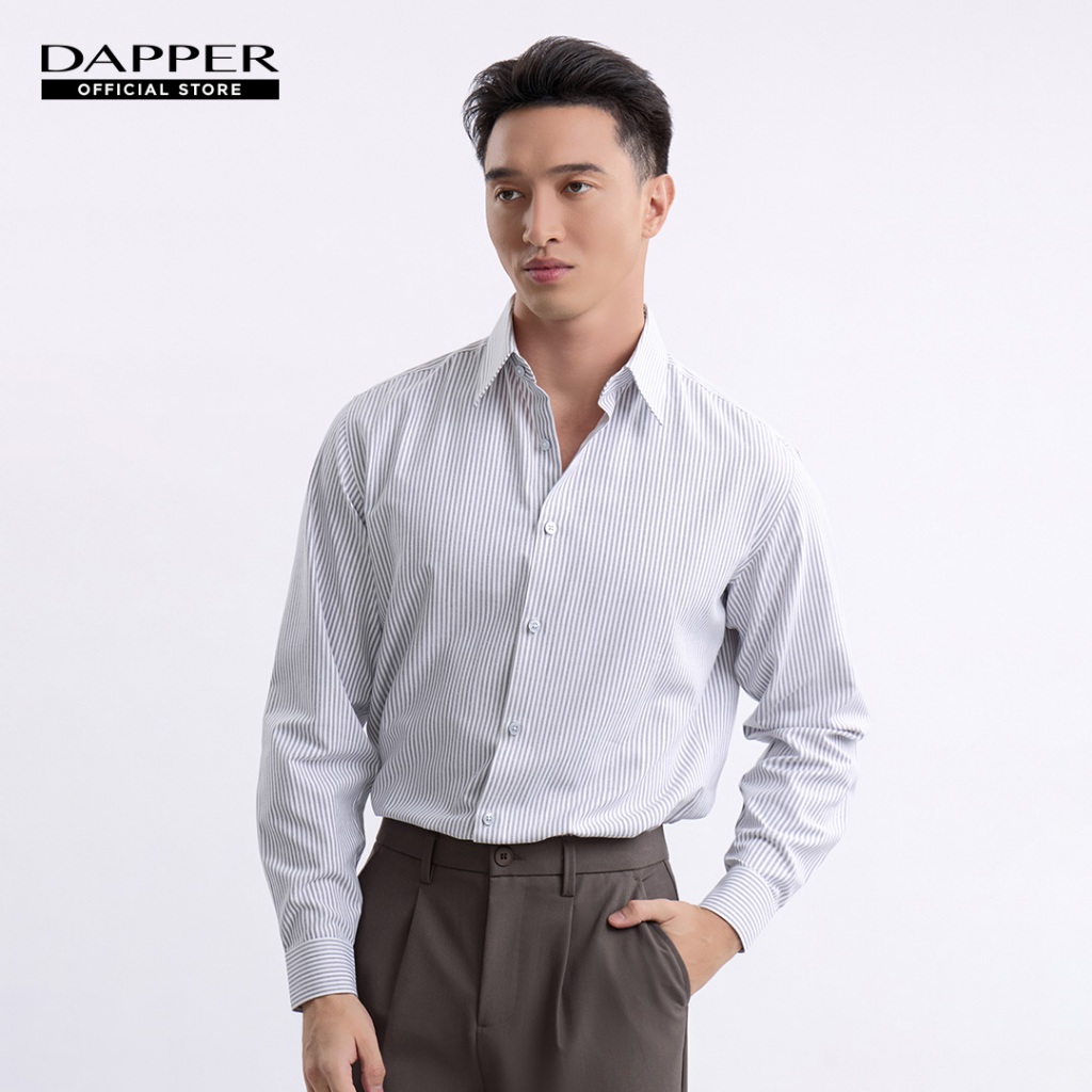 DAPPER เสื้อเชิ้ตแขนยาว EASY CARE ลายทาง Striped สีเทา (BCL/LG/582RE)