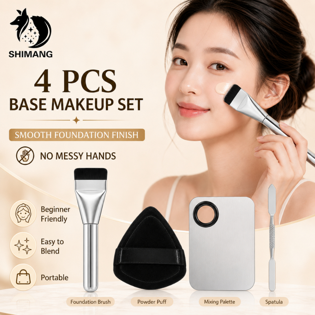 SHIMANG เซ็ตแปรงรองพื้น แปรงแต่งหน้า+พัฟแป้ง+พาเลทผสมรองพื้น เกลี่ยรองพื้นเนียน สำหรับแต่งหน้าเบส