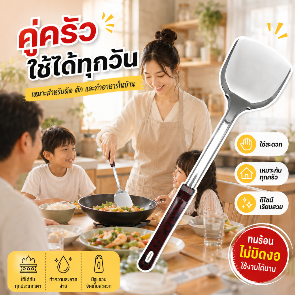 ตะหลิว ตะหลิวสแตนเลส ตะหลิวลายหิน แสตนเลส ด้ามจับเบกาไลท์ลายหินสวยงาม ขนาด ปากตะหลิว 3.5 นิ้ว ยาวรวมด้าม 14 นิ้ว
