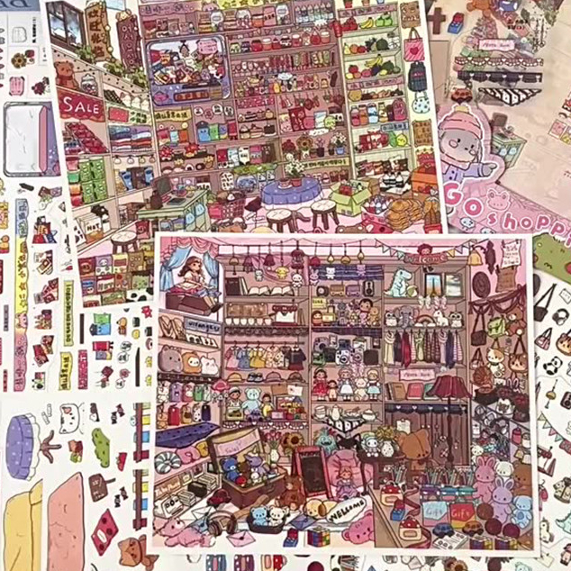 [Small Town Street View Series] สติ๊กเกอร์ภูมิทัศน์ 3D ขนาดใหญ่ Street Town House