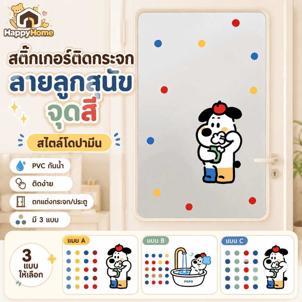 กระจกสติกเกอร์ตกแต่งลูกสุนัขจุดสี สติกเกอร์ตกแต่งประตูกระจกเลื่อน โดปามีน