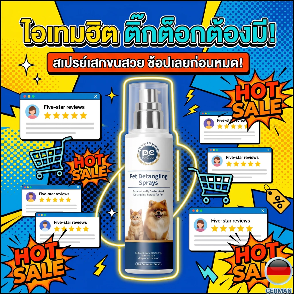 สเปรย์สางขนลดไฟฟ้าสถิต PetClear สำหรับสัตว์เลี้ยง ขนไม่พันกัน 80ml