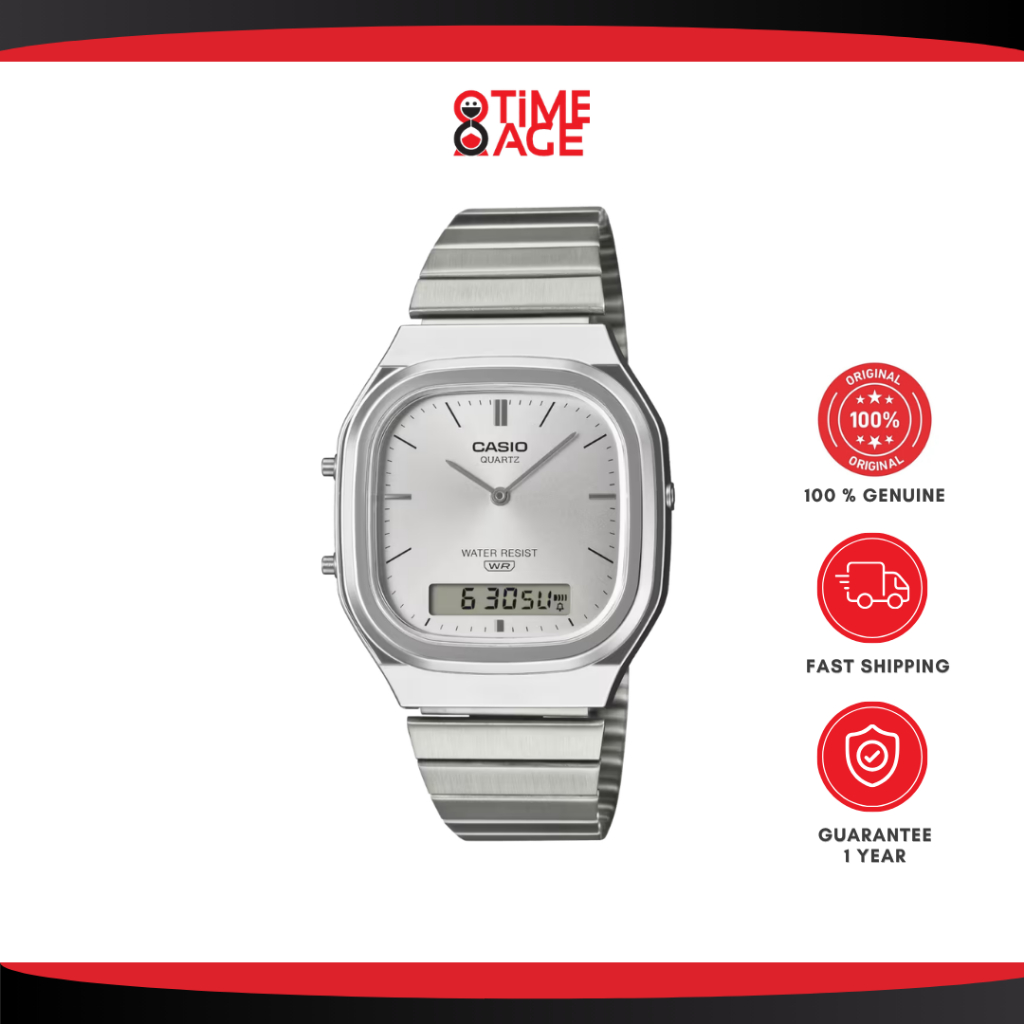 CASIO นาฬิกาข้อมือ CASIO รุ่น AQ-240E-7ADF ของแท้ ประกันศูนย์ CMG 1 ปี สายสแตนเลส หน้าปัดสีขาว ดีไซน์คลาสสิค เรียนหรู