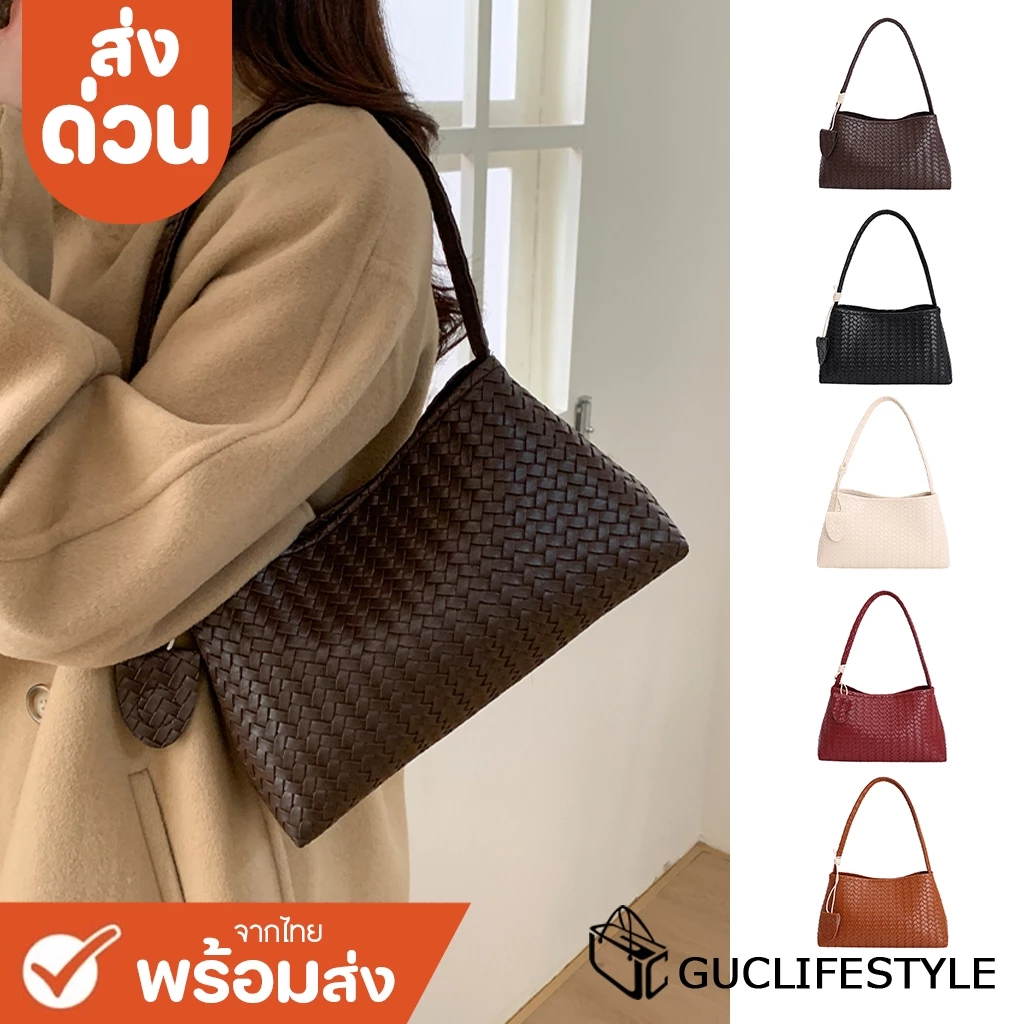 ส่งด่วน GUCSELECTED(B2602) กระเป๋าสะพายไหล่หนังPUลายสานทรงถัง มี5สี