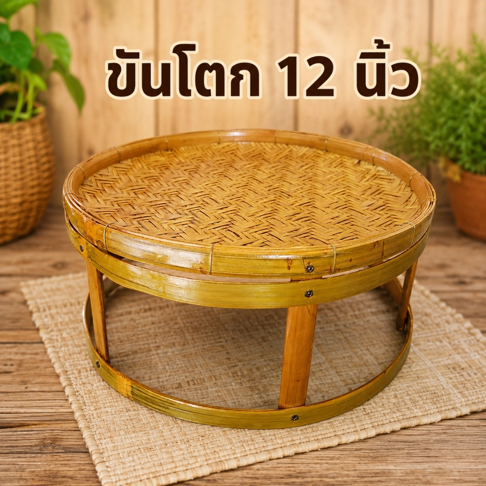 ขันโตกไม้ไผ่สาน กว้าง 12 นิ้ว สูง 5-6 นิ้ว ขันโตก ขันโตกไม้ (ขันโตกด้ง12นิ้ว)❗❗
