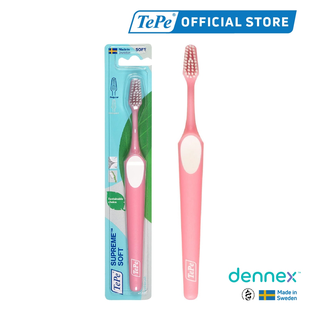 TePe Supreme New Colour แปรงสีฟัน ขนนุ่ม 2 ระดับ แปรงสีฟันเทเป้ สุพรีม 1 ด้าม by Dennex