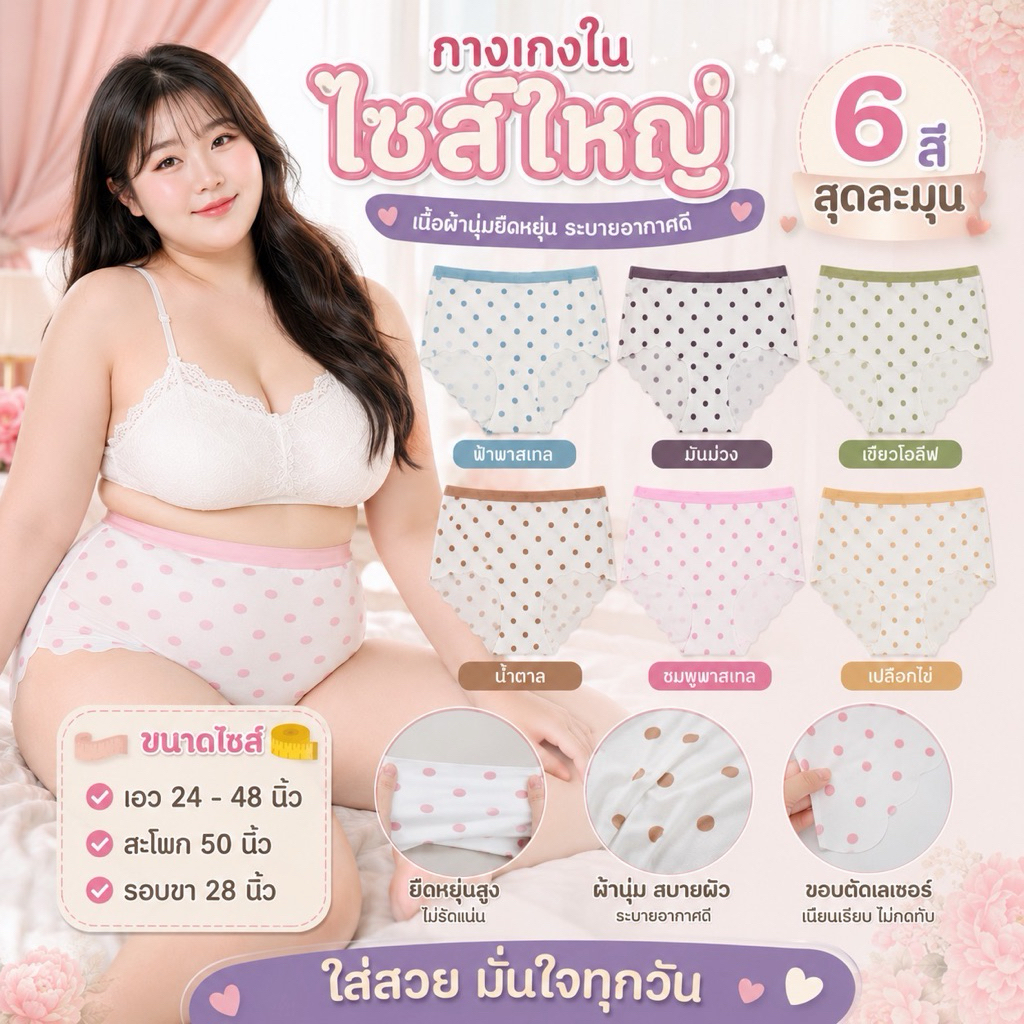 LG 8139 กางเกงในไร้ขอบเอวต่ำ สีพาสเทลสำหรับสาวอวบ นุ่มมาก รอบเอว 24-48" Sale ✅✅✅