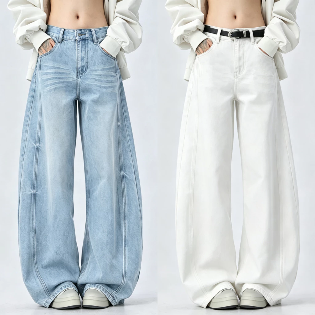 ทรงบาเรล กางเกงยีนส์ สไตล์เกาหลี แนววินเทจ เท้ากว้าง สวยๆเก๋ๆ Clothing Jean Lady ผู้หญิง