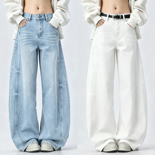 ทรงบาเรล กางเกงยีนส์ สไตล์เกาหลี แนววินเทจ เท้ากว้าง สวยๆเก๋ๆ Clothing Jean Lady ผู้หญิง