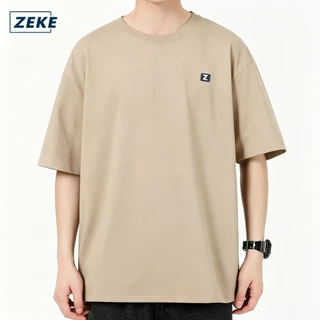 ZEKE A0028 เสื้อยืดแขนสั้น ผู้ชายหลวม ๆ สบาย ๆ ท็อปส์ซูสีทึบ