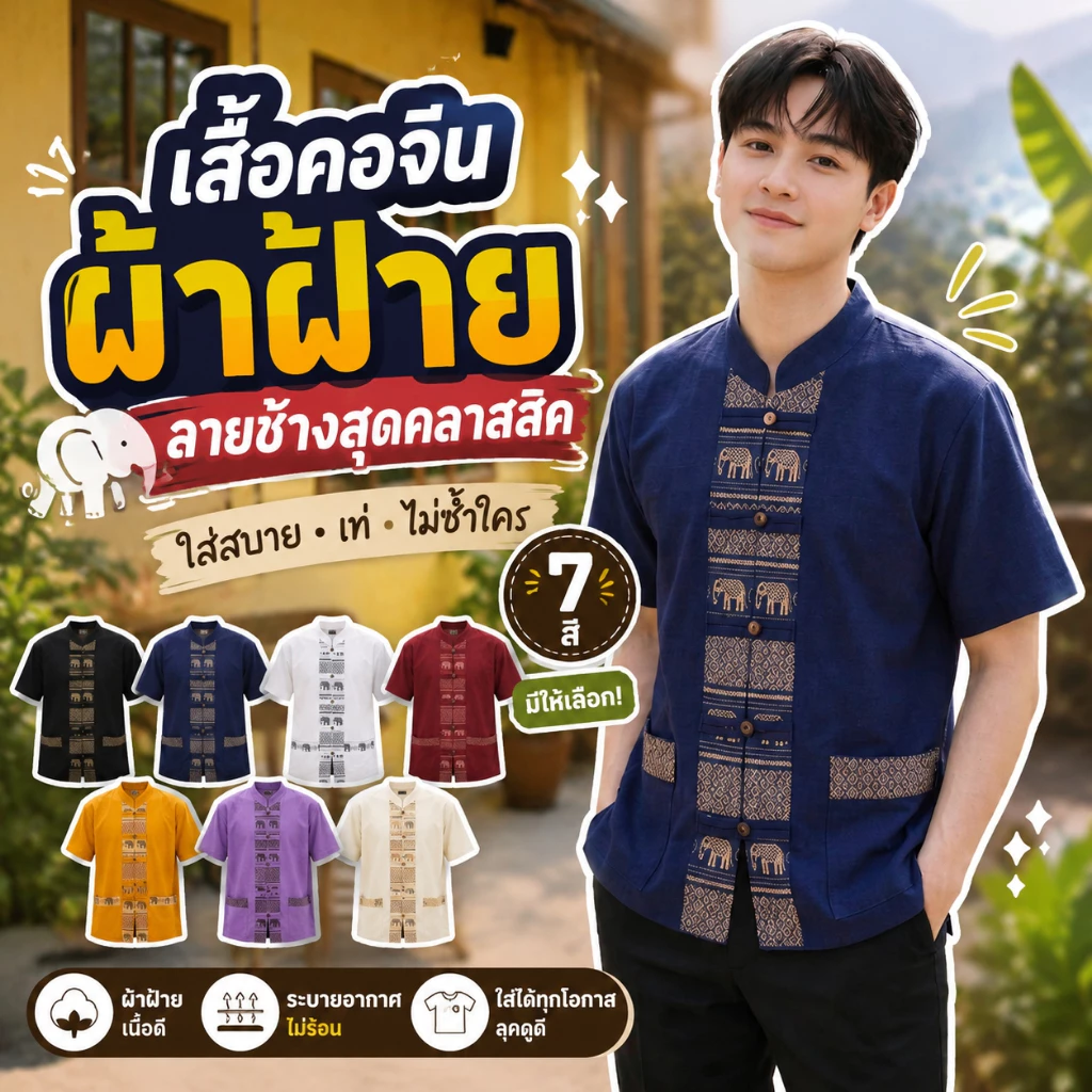 เสื้อช้างผ่าหน้ากระดุมมะพร้าว - ท่านผู้ชาย และ ท่านหญิง