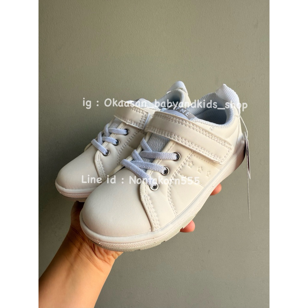 พร้อมส่ง🇯🇵 รองเท้าพละผ้าใบสีขาว IFME หนังเทียม เชือกหลอก แท้จากญี่ปุ่น size 17.5 cm มีกล่อง