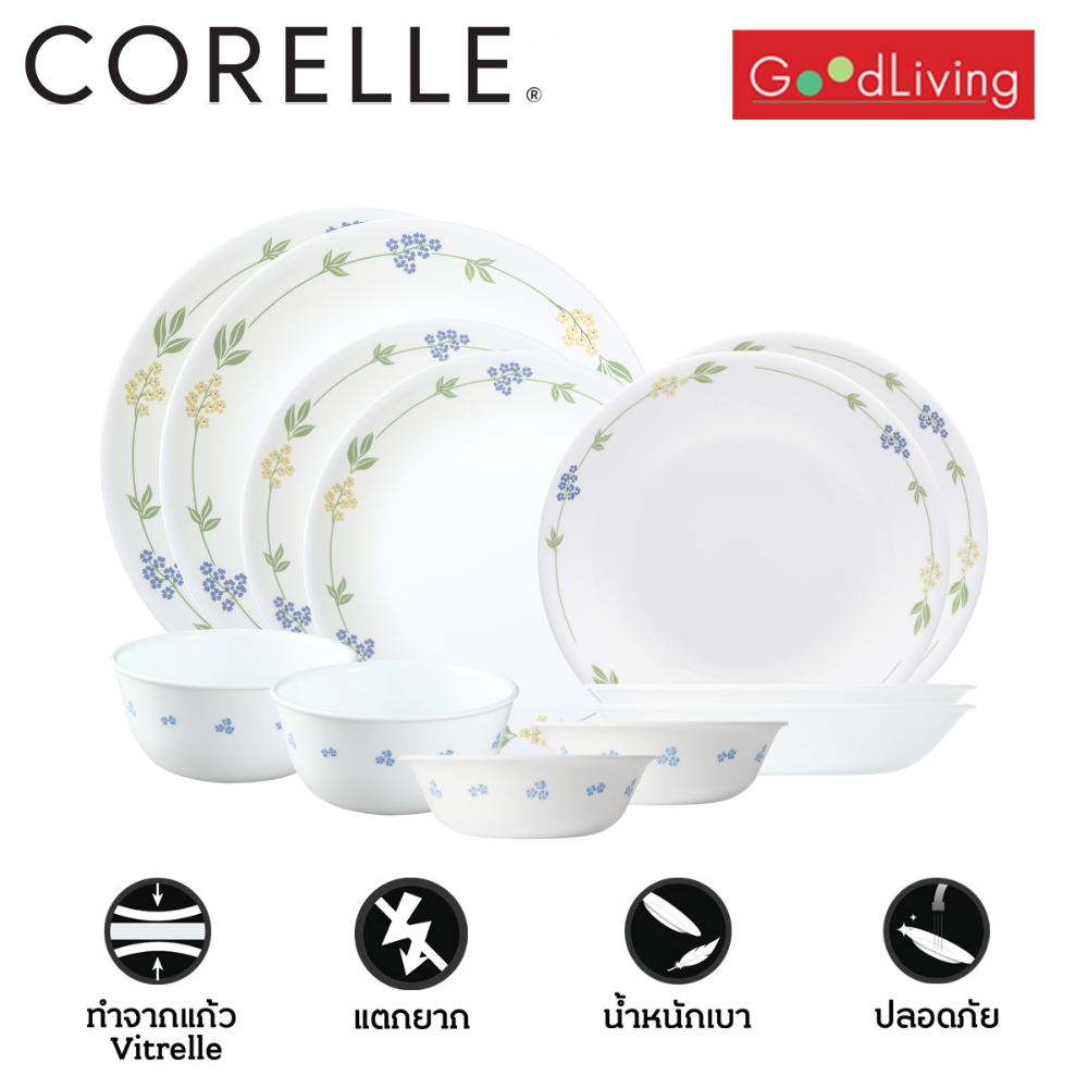 Corelle Secret garden จานอาหาร จานแก้ว ชุด 12 ชิ้น [C-03-12-SGC]